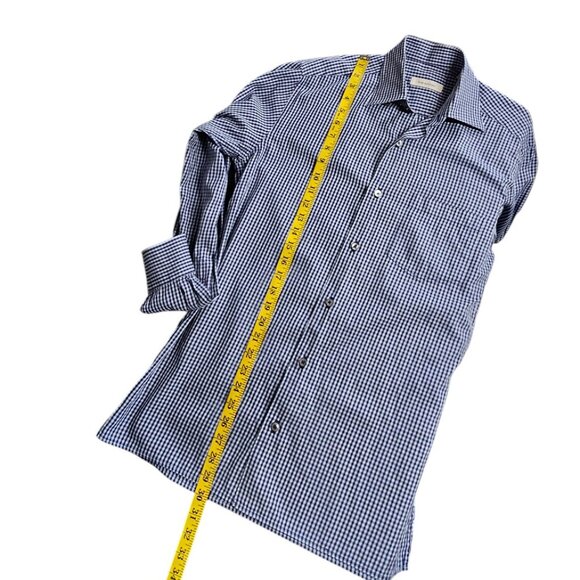 Ermenegildo Zegna Mens Long Sleeve Button Down Shirt, Check Print, Blue, Size M - Picture 6 of 10